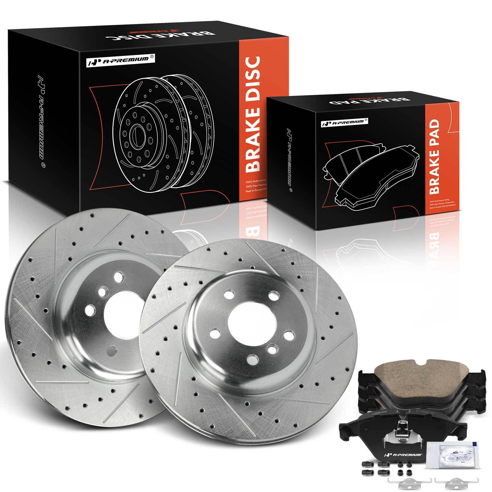 A-Premium 6x Drilled Rotors & Ceramic Brake Pad Front for BMW F10 535i 535d 640i