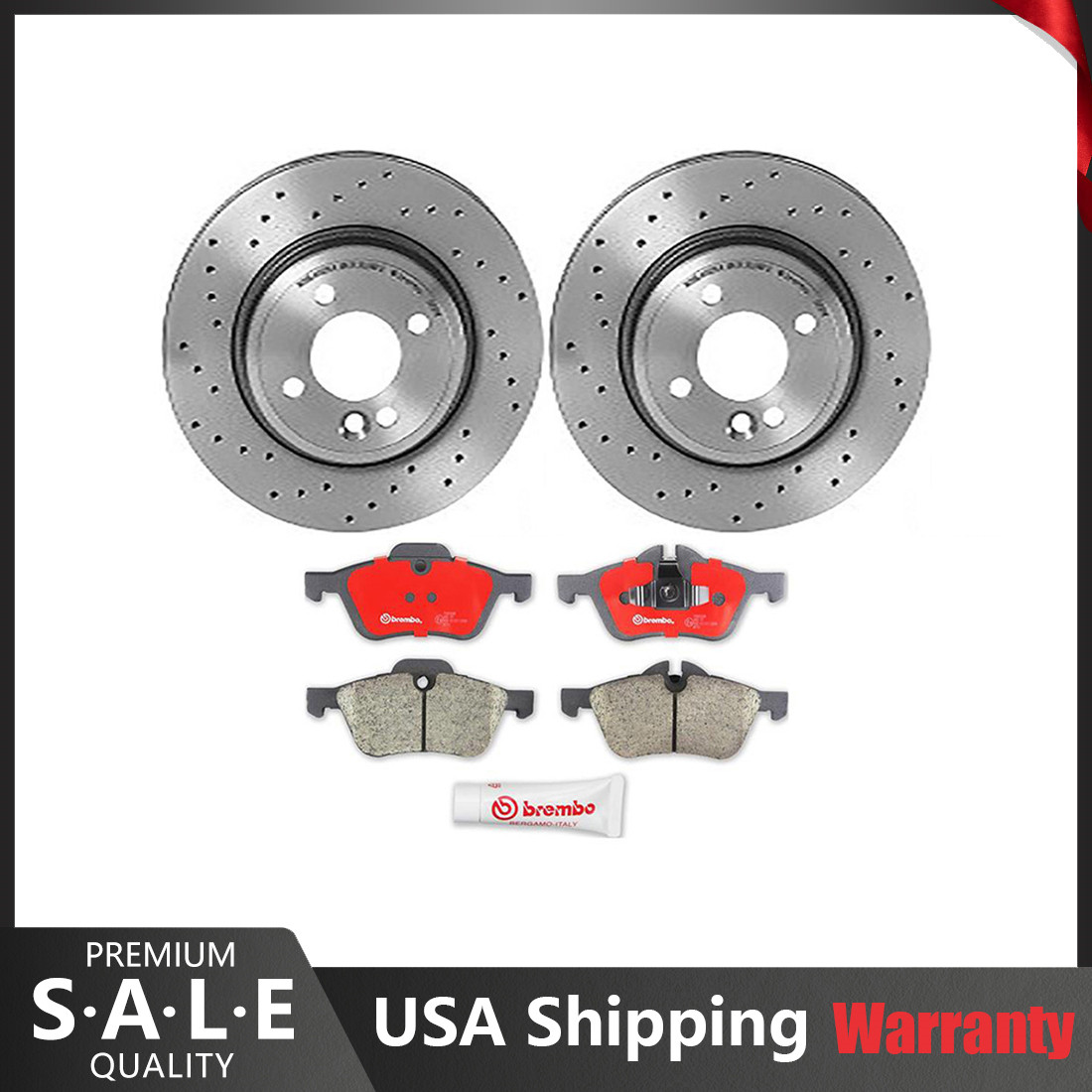 Brembo Front Brake Kit Ceramic Pads Sensor Drilled Disc Rotors for Mini R50 R53