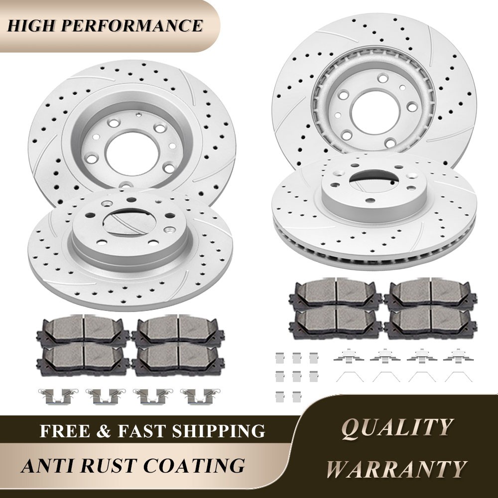 Front and Rear Drilled Rotors Brakes Pads Brake Fit for Ford Fusion MKZ Mazda 6