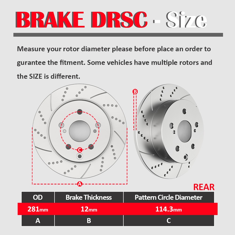 296mm Front Rear Drilled Rotor and Brake Pad for 06-18 Toyota Rav4 3rd Row Seat