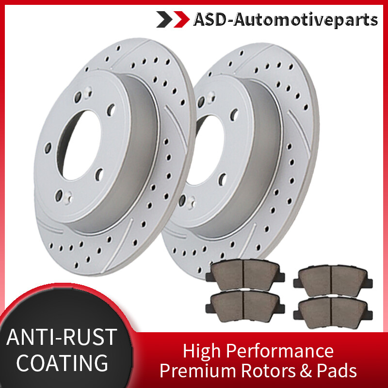 For Hyundai Elantra Veloster GT Kia Forte Rear Drilled Rotors Dics Brakes Pads