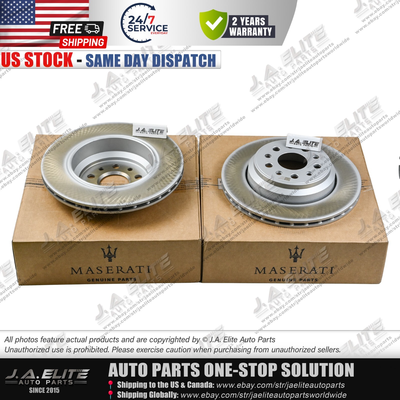 2pcs Rear Brake Rotor Without Holes fit Maserati Ghibli Quattroporte, 670030934