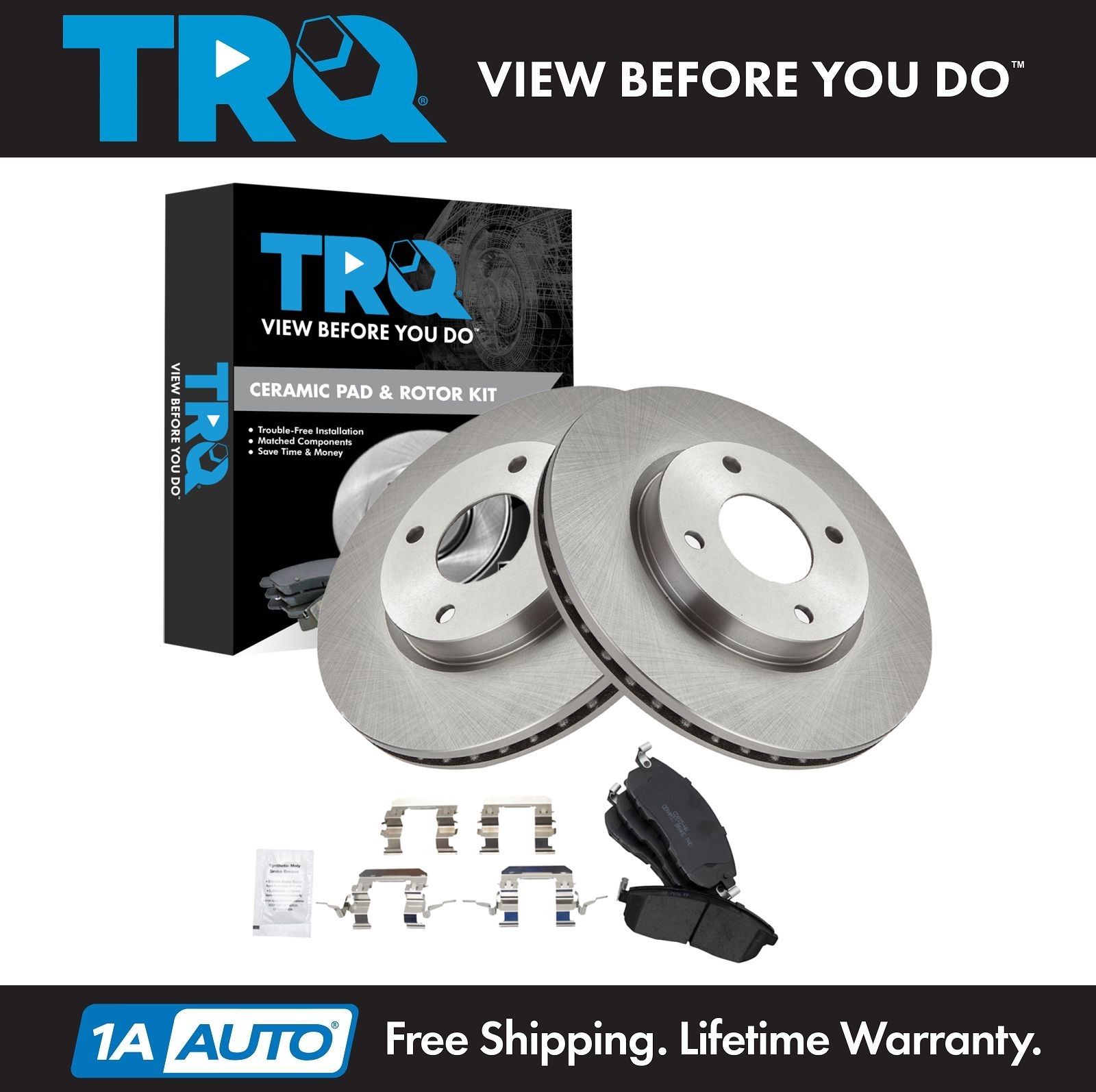 TRQ Front Premium Posi Ceramic Brake Pads & Rotors Kit for Nissan New