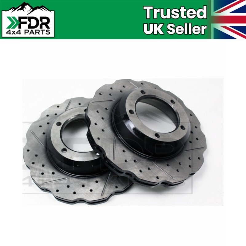 Front Vented Brake Discs Drilled-Grooved-Wavy for Land Rover Defender (Pair)