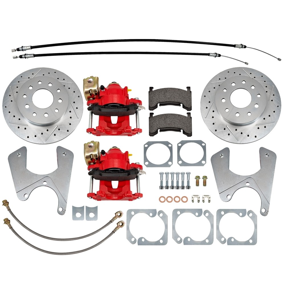 For 1968-1974 GM F/X-Body 10 & 12 Bolt St Rear Disc Brake Kit With Red Calipers