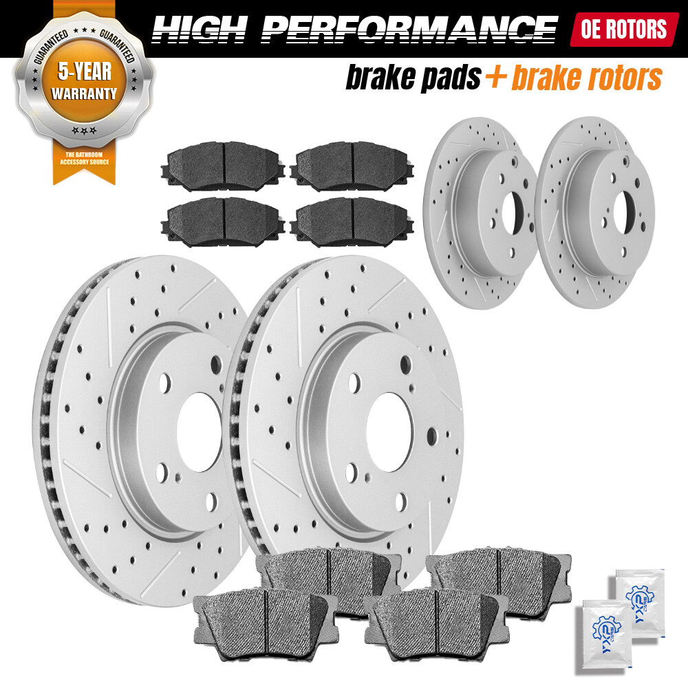 Front Rear Drilled Rotors + Brake Pads for 2006-2018 Toyota Rav4 Lexus HS250H