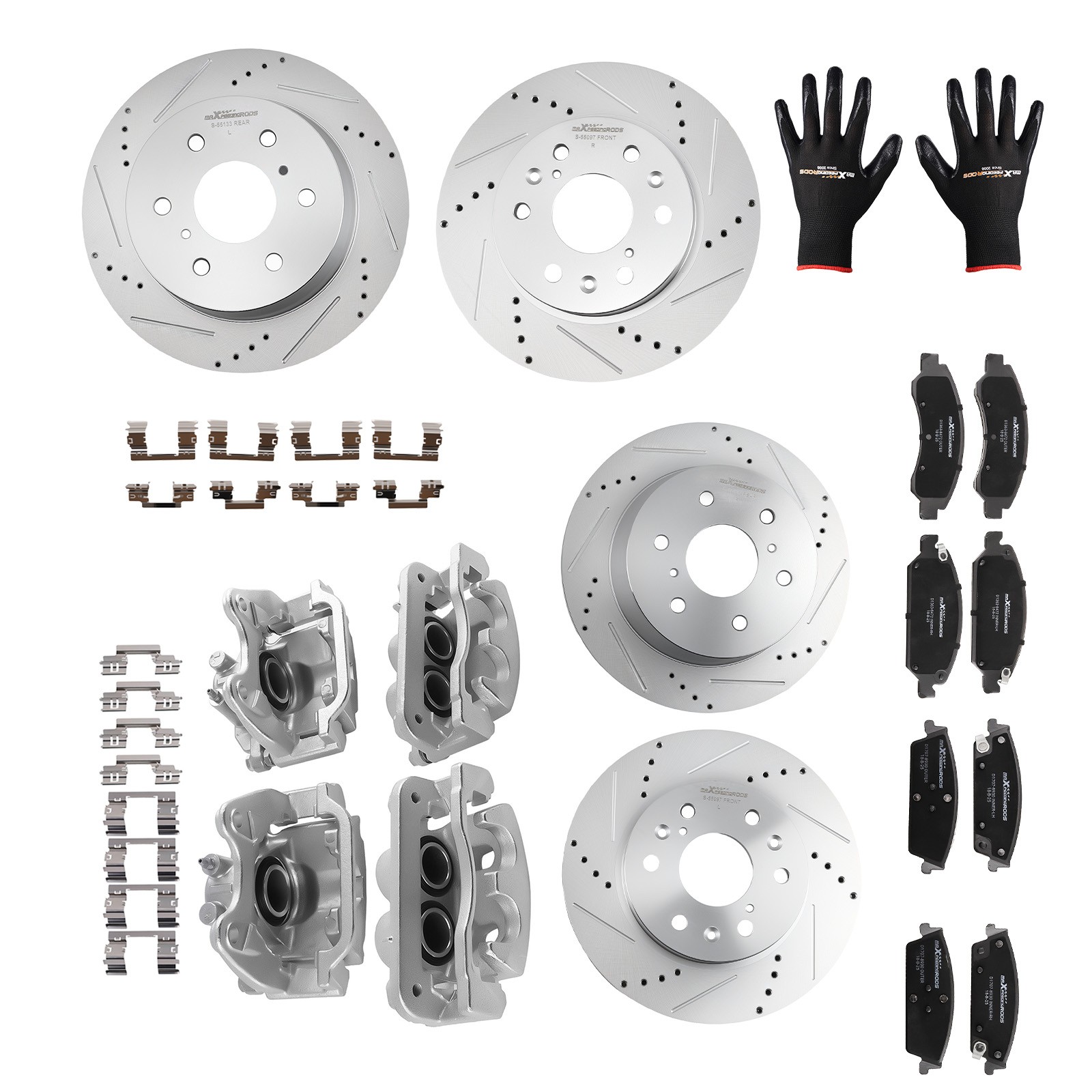 Front Rear Brake Rotors+Calipers w/Pads for GMC Sierra 1500/Chevy Silverado 1500