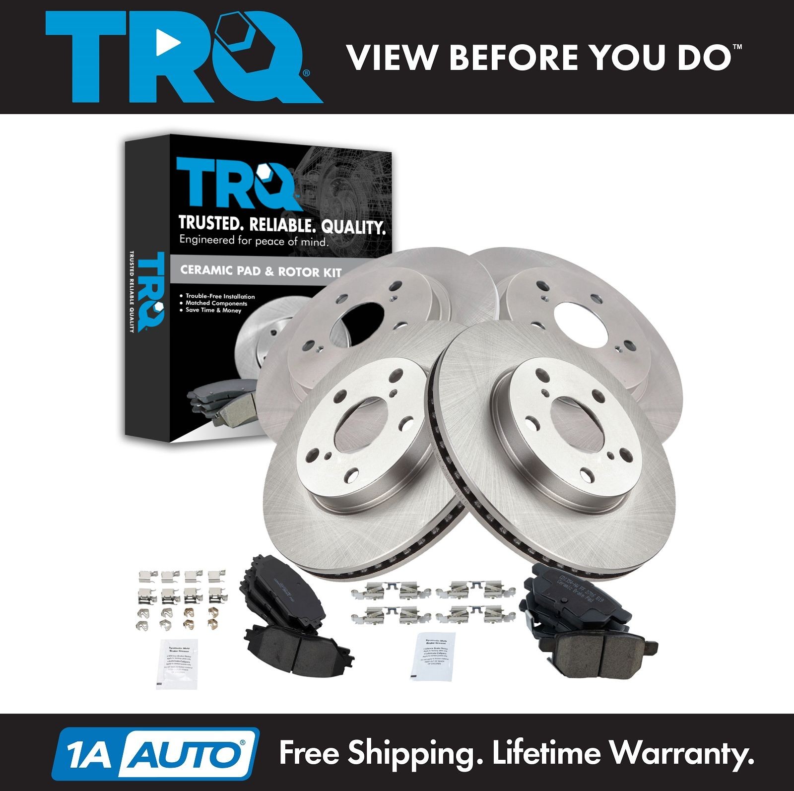 TRQ Front & Rear Ceramic Disc Brake Pads & Rotor Kit Set for Scion xB New