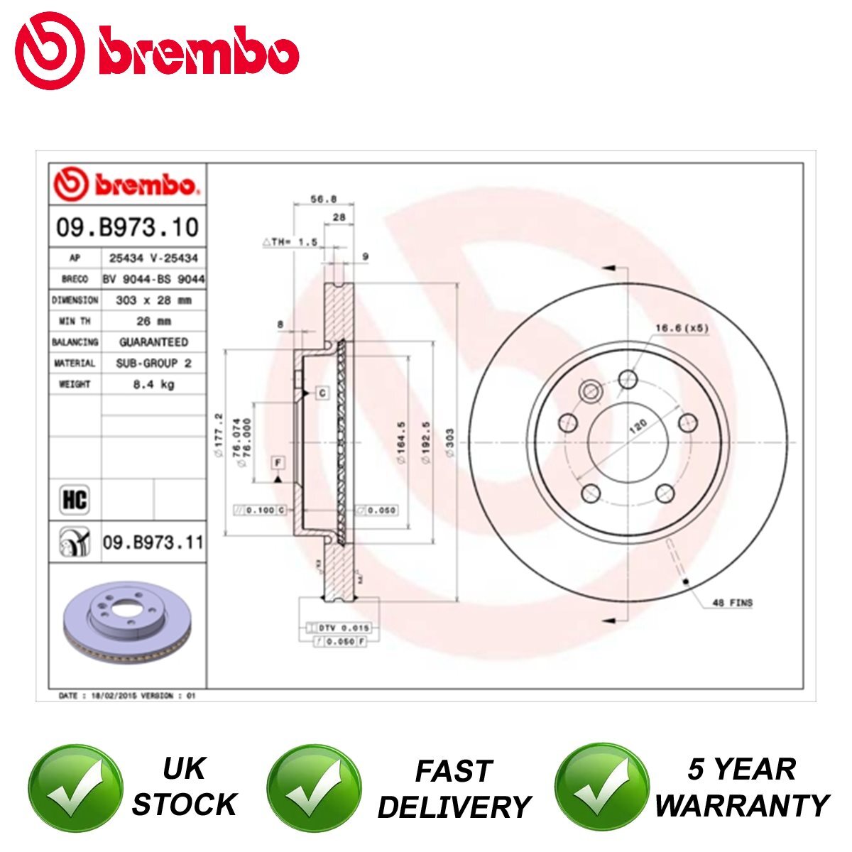 Brake Disc Front Brembo Fits VW Amarok 2010- 2.0 TDi 3.0 #1 2H0615301A