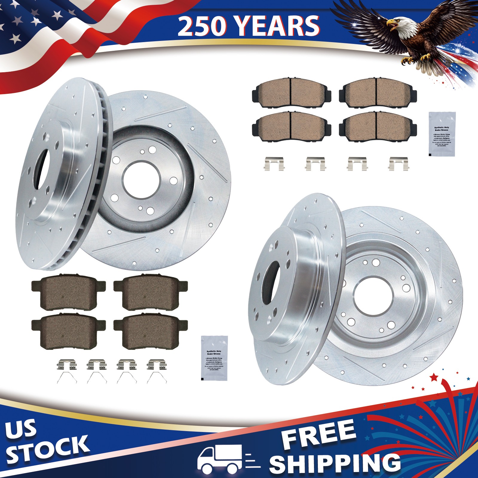 11.81″Front 11.10″Rear Drilled Disc Rotors Brake Pads for 2009-2011 Honda Accord