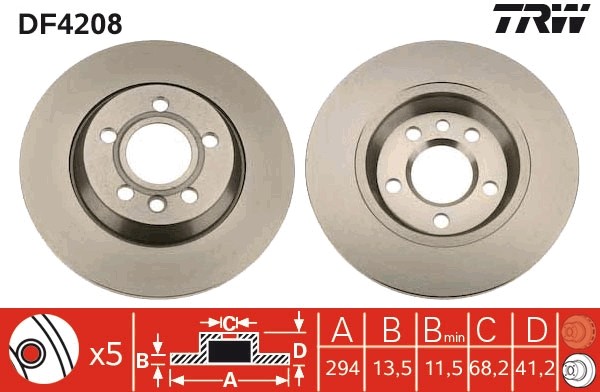 TRW DF4208 Brake Disc for Ford, Seat, VW