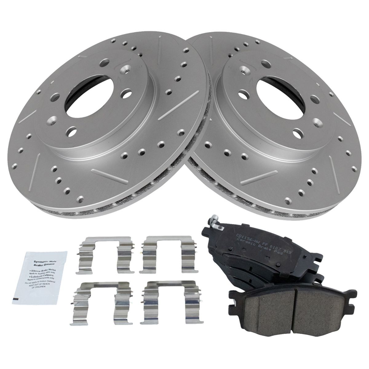 TRQ Brake Pad & Performance Rotor Kit Ceramic Front for 06-11 Accent Rio