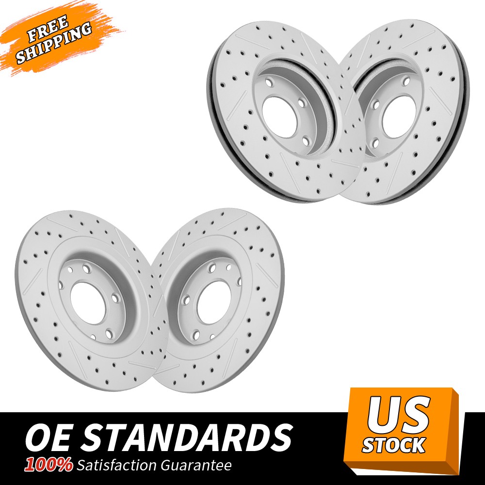 FWD Front & Rear Drilled Disc Brake Rotors for 2016 2017 2018 Mazda CX-3