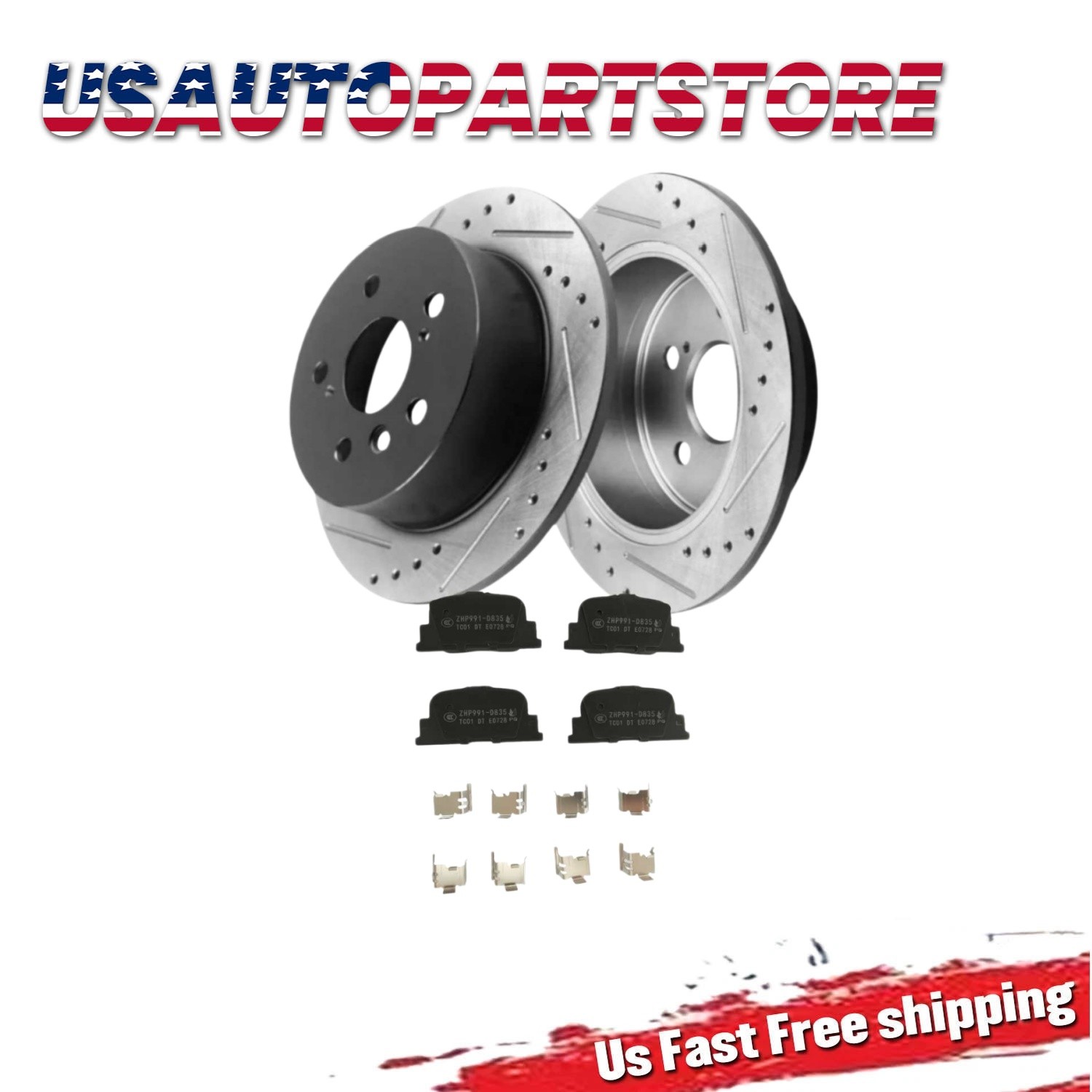 269mm Rear Drilled Slotted Rotors Brake Pads fit 2005 2007 SCION TC All Models