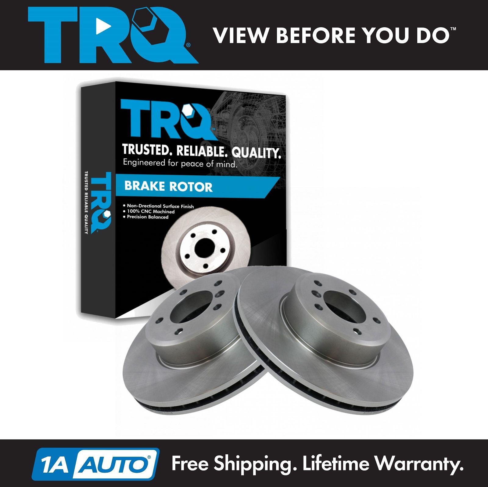 TRQ Front Disc Brake Rotor Pair Set for BMW 5 Series New