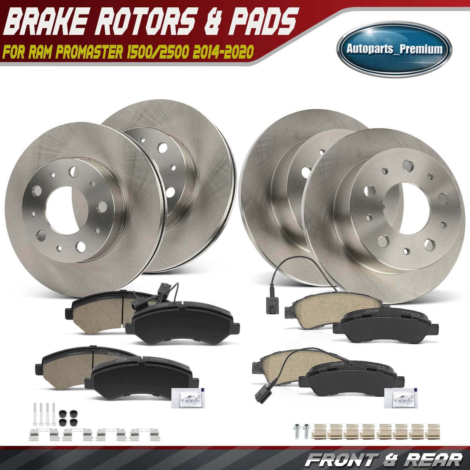 12Pcs Front & Rear Disc Brake Rotors & Ceramic Brake Pads for Ram ProMaster 1500