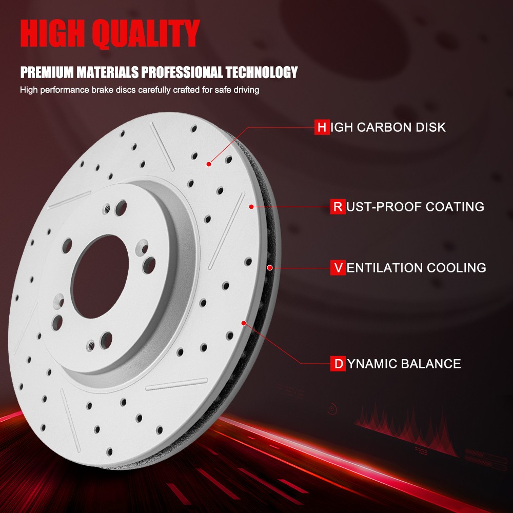 Front Drilled Brake Disc Rotors for 2007 2008 2009 2010 2011-2023 Nissan Altima