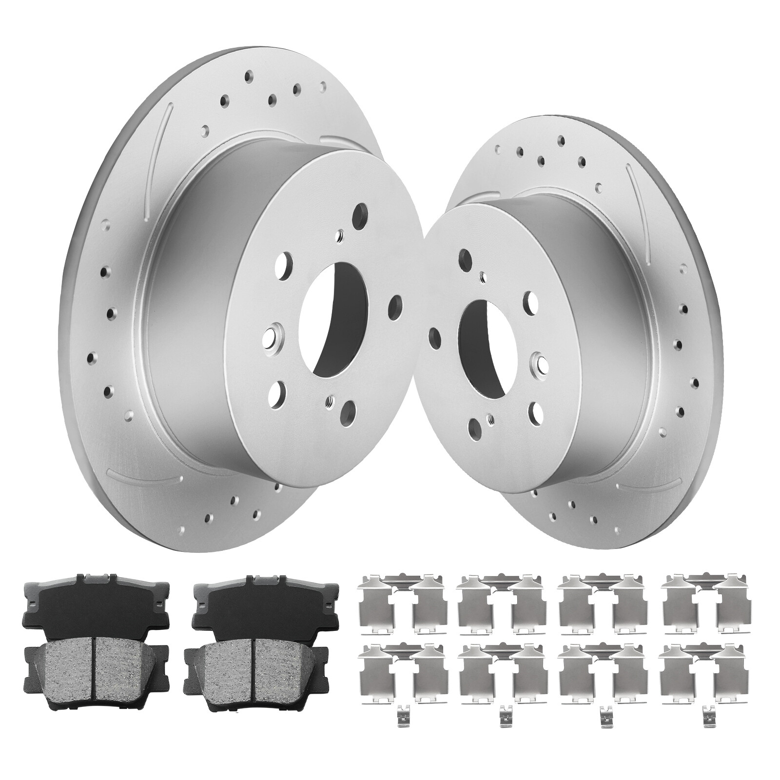 11.1in Rear Drilled Brake Rotors &Ceramic Brake Pads for Toyota Avalon 2008-2012