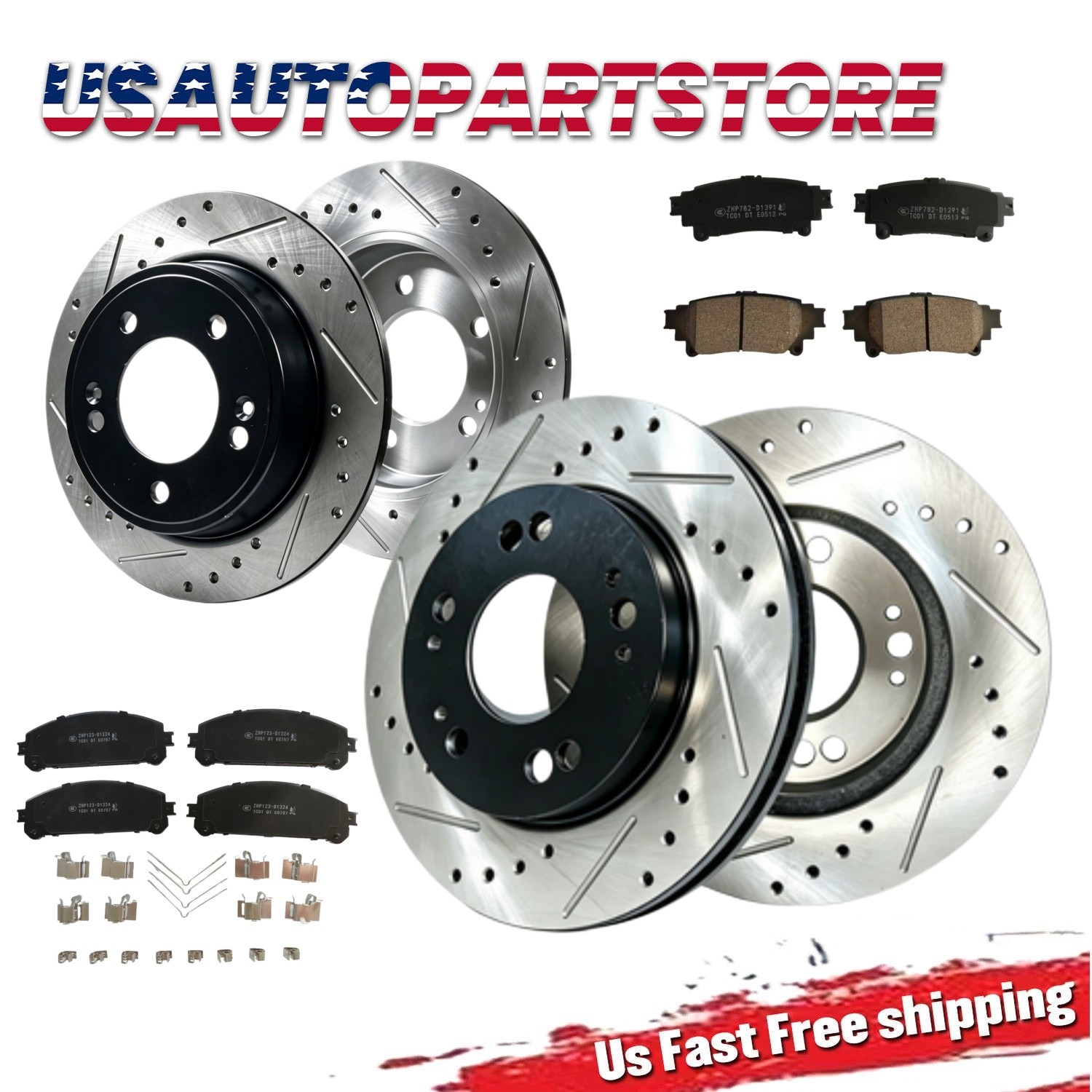 Front Rear Drilled Brake Rotors Pads For Toyota Sienna 2011-2017 2018 2019 2020