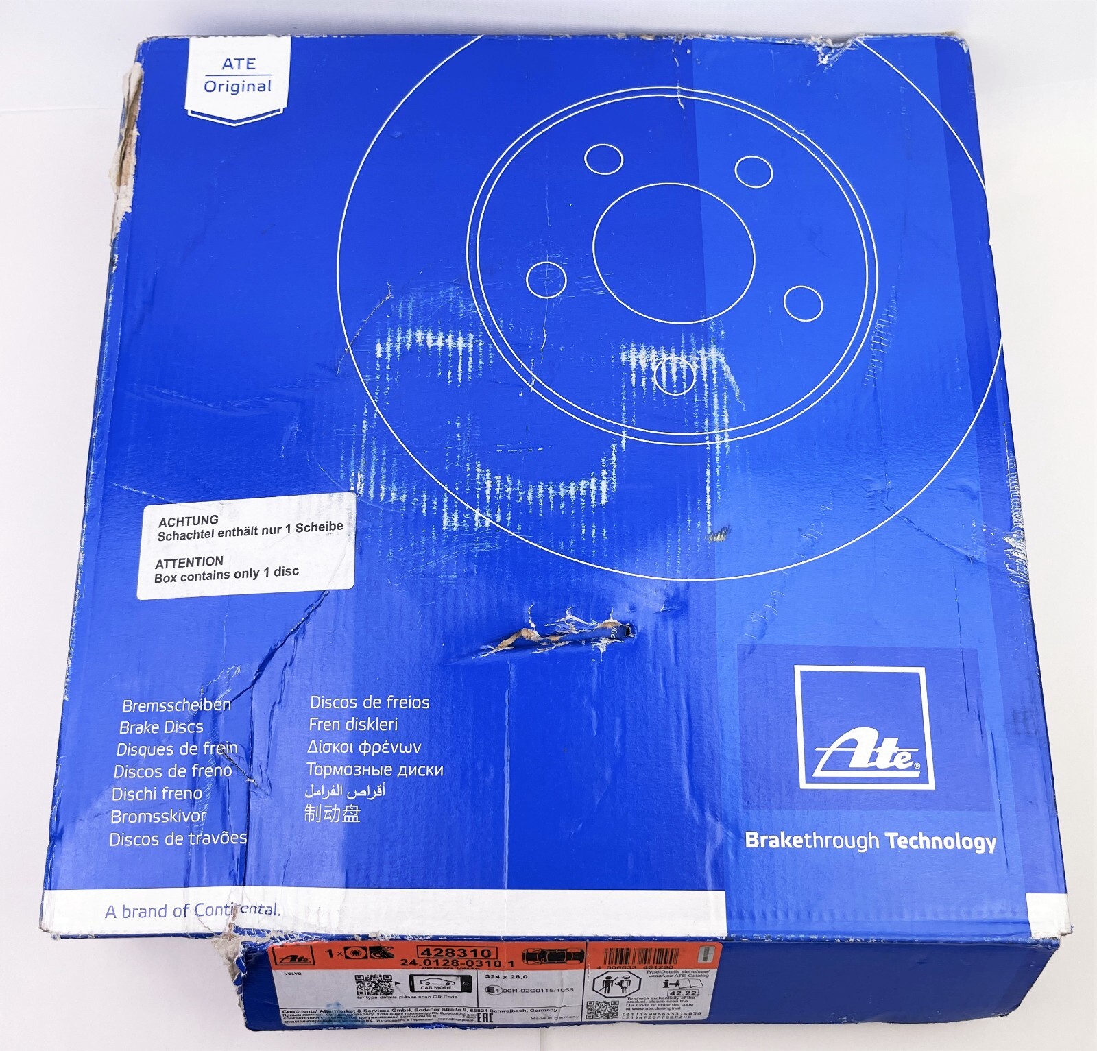 1 Disc – ATE Volvo Front Brake Disc Rotor 24.0128-0310.1