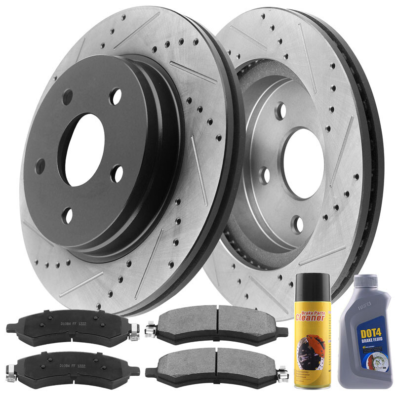 Front Drilled Brake Rotors Ceramic Pads for 2006-18 Dodge Ram 1500 5 LUG FL L16