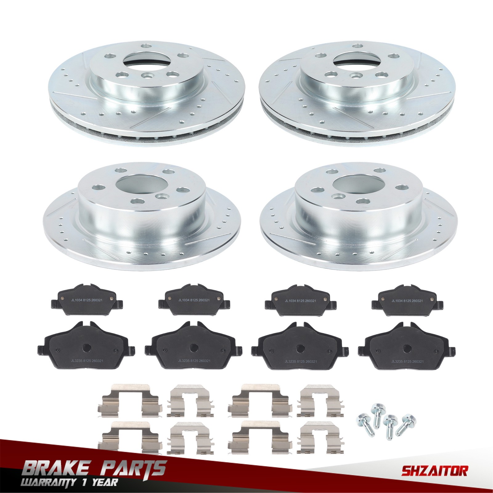 Front & Rear Drilled Brake Rotor & Brake Pads 2015-2016 For Mini Cooper F56/ F57