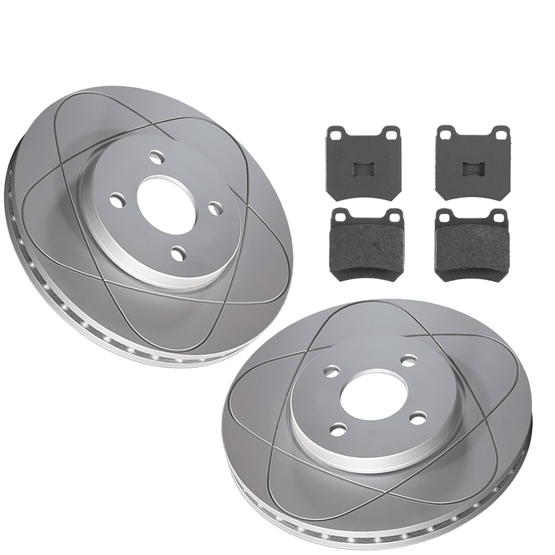 Front Slotted Disc Brake Rotors & Pads For Audi Fox, VW Scirocco, Dasher; 239mm