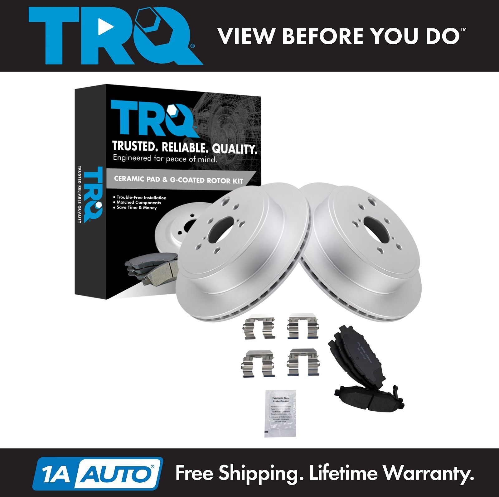 TRQ Rear Brake Pad & Rotor Kit Brake Rotor For 2010-2014 Subaru Legacy