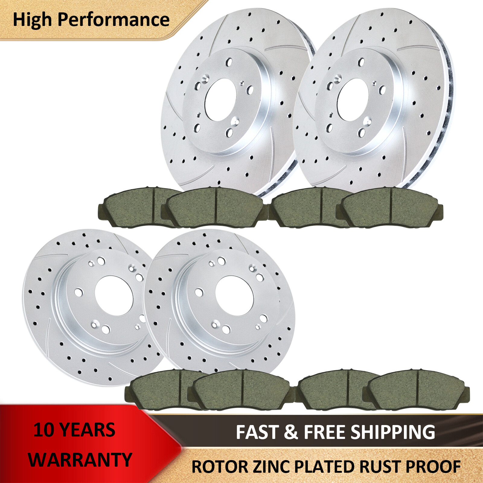 Drilled Slotted Front Rear Rotors and Brake Pads Kit for Honda Accord Brakes