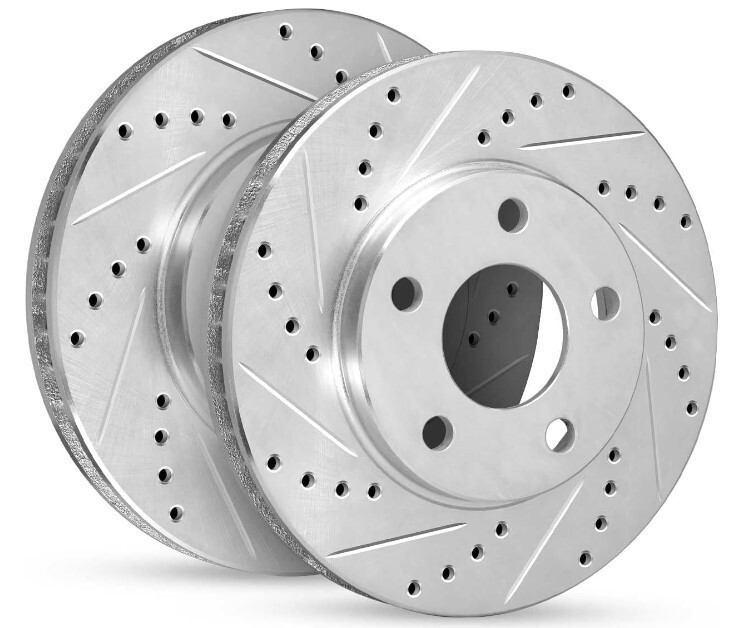 Performance Front Disc Brake Rotor Set (L/R)- Drilled/Slotted/Zinc Plated Silver