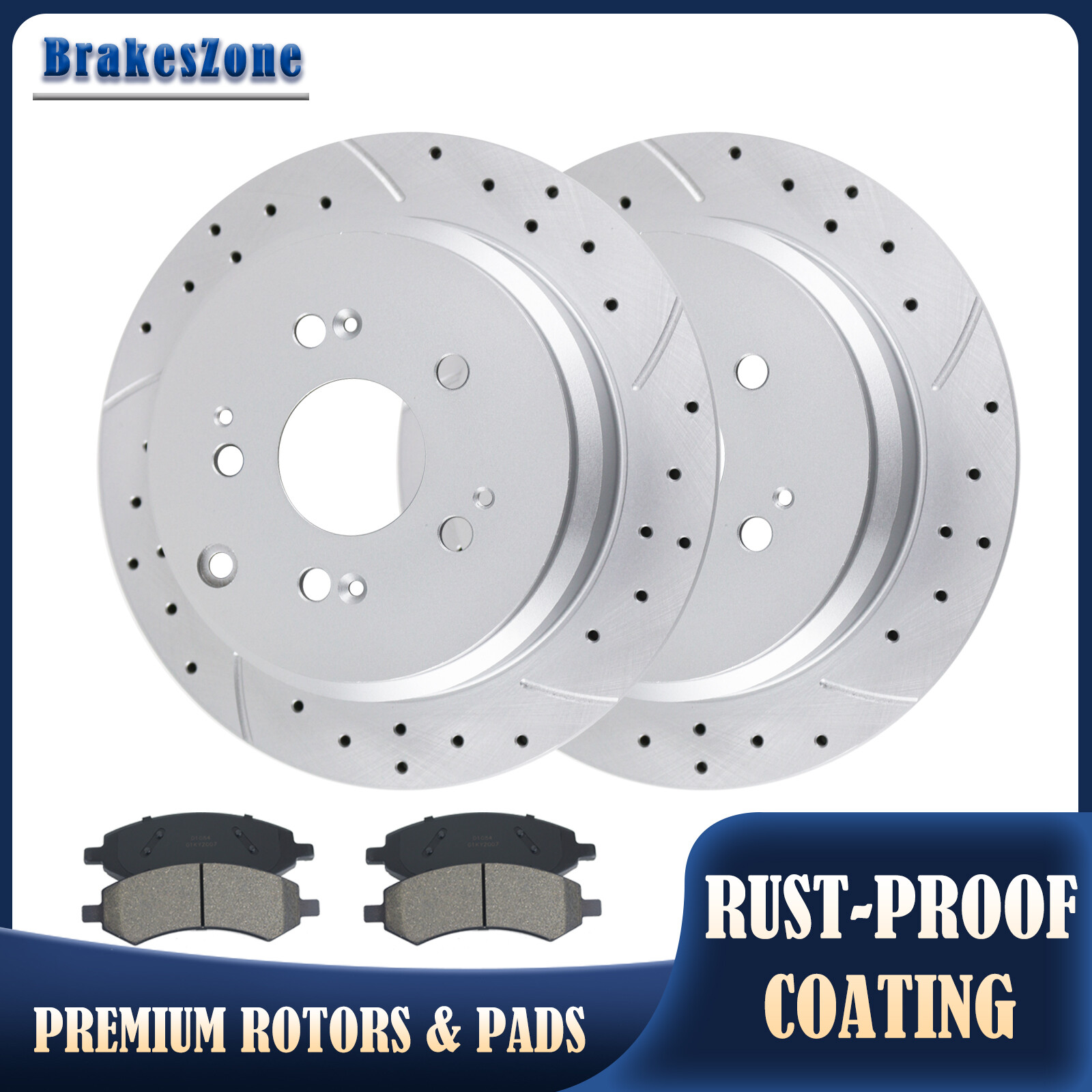 313mm Rear Brake Rotors and Pads Fit for Honda Odyssey Drilled Slotted Brakes