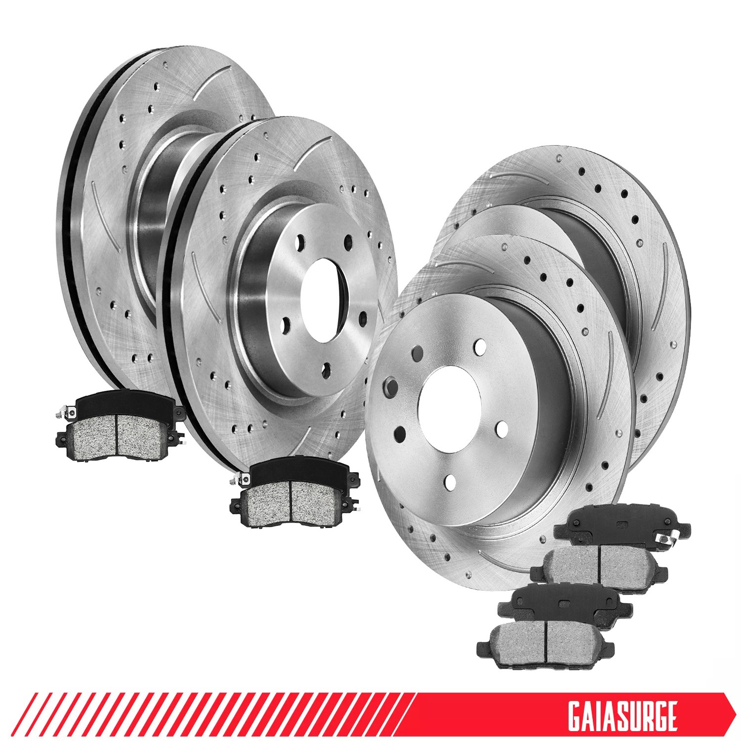 Drilled Brake Rotors & Ceramic Brake Pads Front and Rear for Ford Mustang 94-04