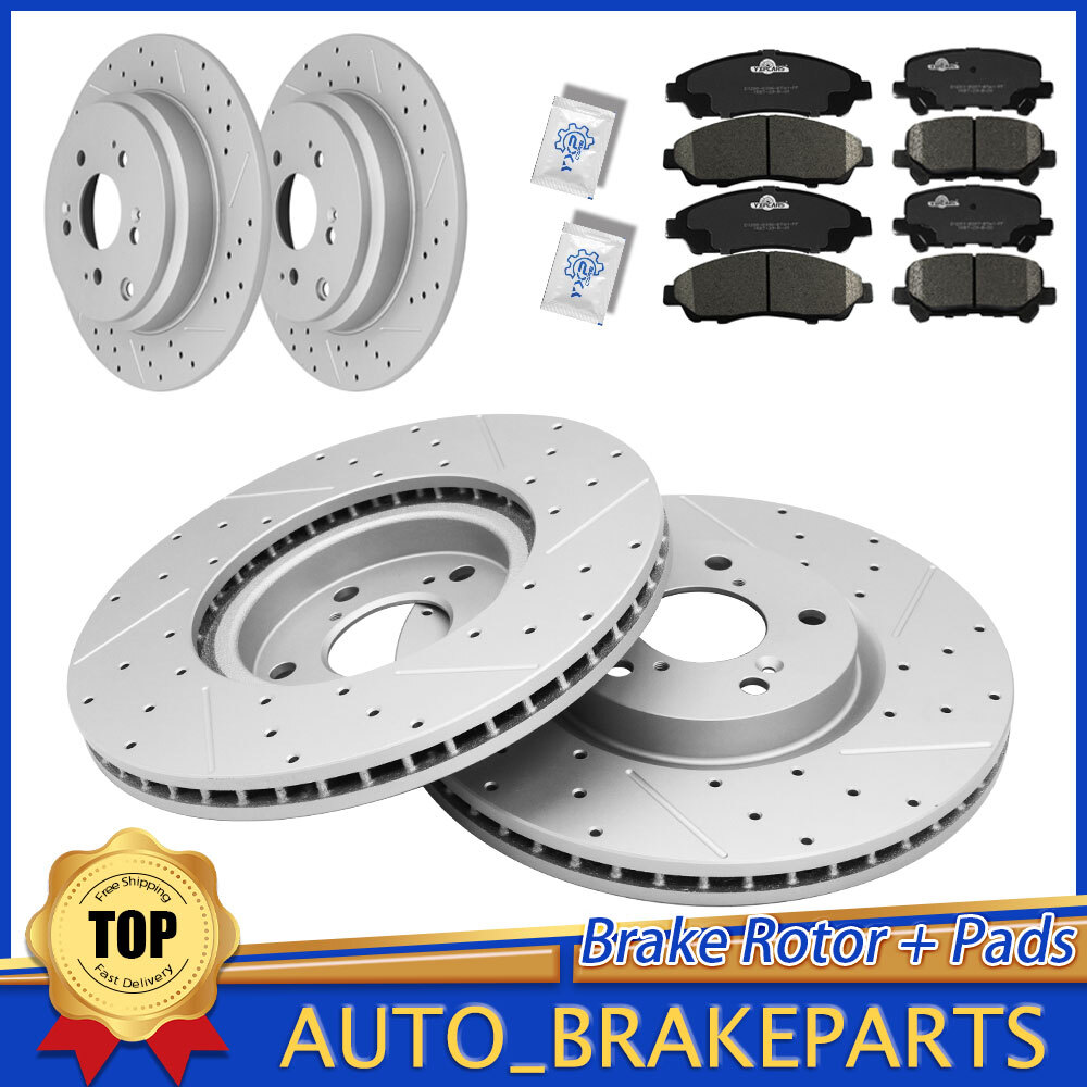 For Honda Pilot Acura MDX ZDX Front Rear Drilled Brake Rotors Ceramic Pads Kit