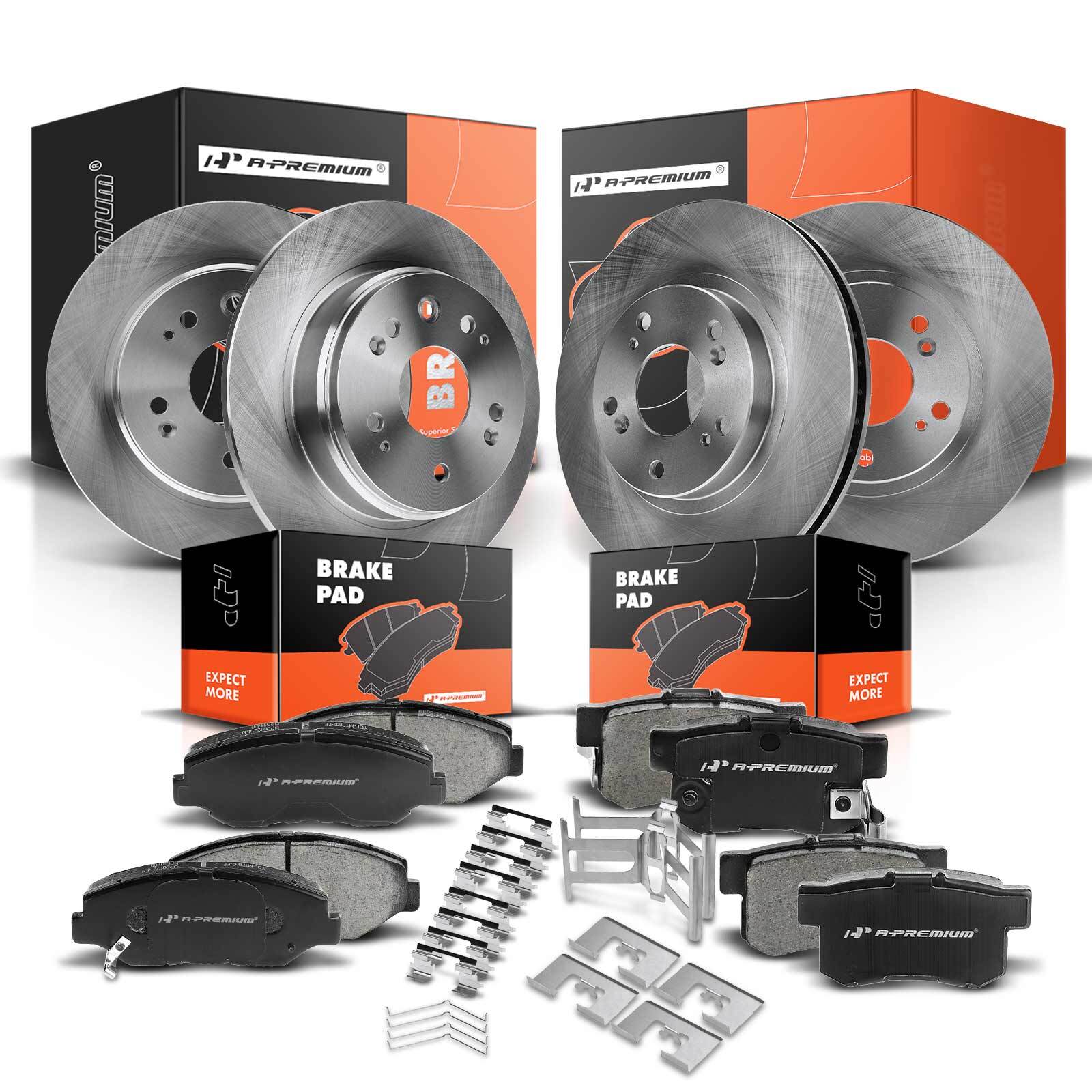 12x Front & Rear Disc Brake Rotors & Ceramic Brake Pads for Honda CR-V L4 2.4L