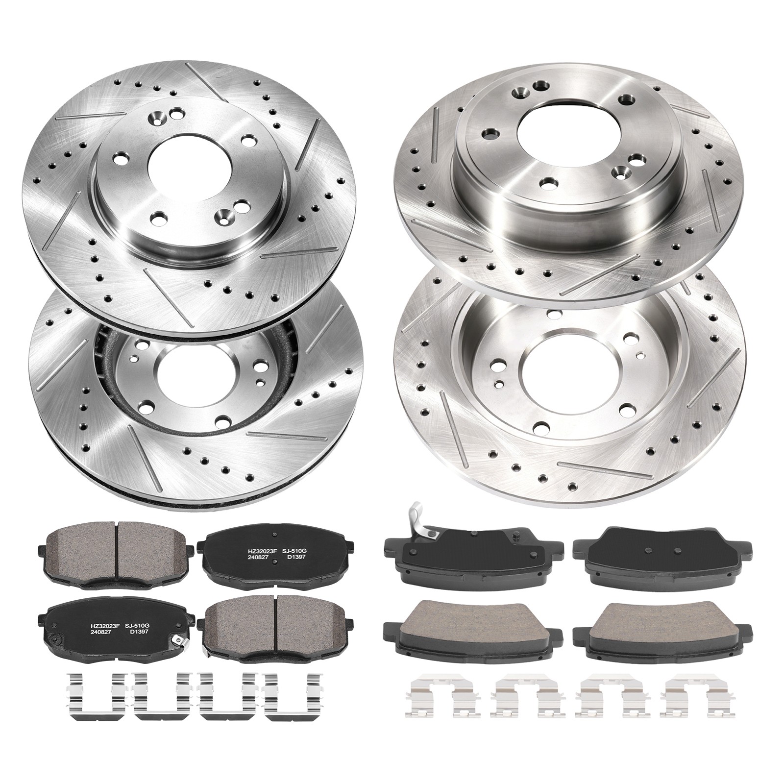Front Rear Drilled Slotted Rotors Ceramic Brake Pad for 2014-2016 Kia Soul