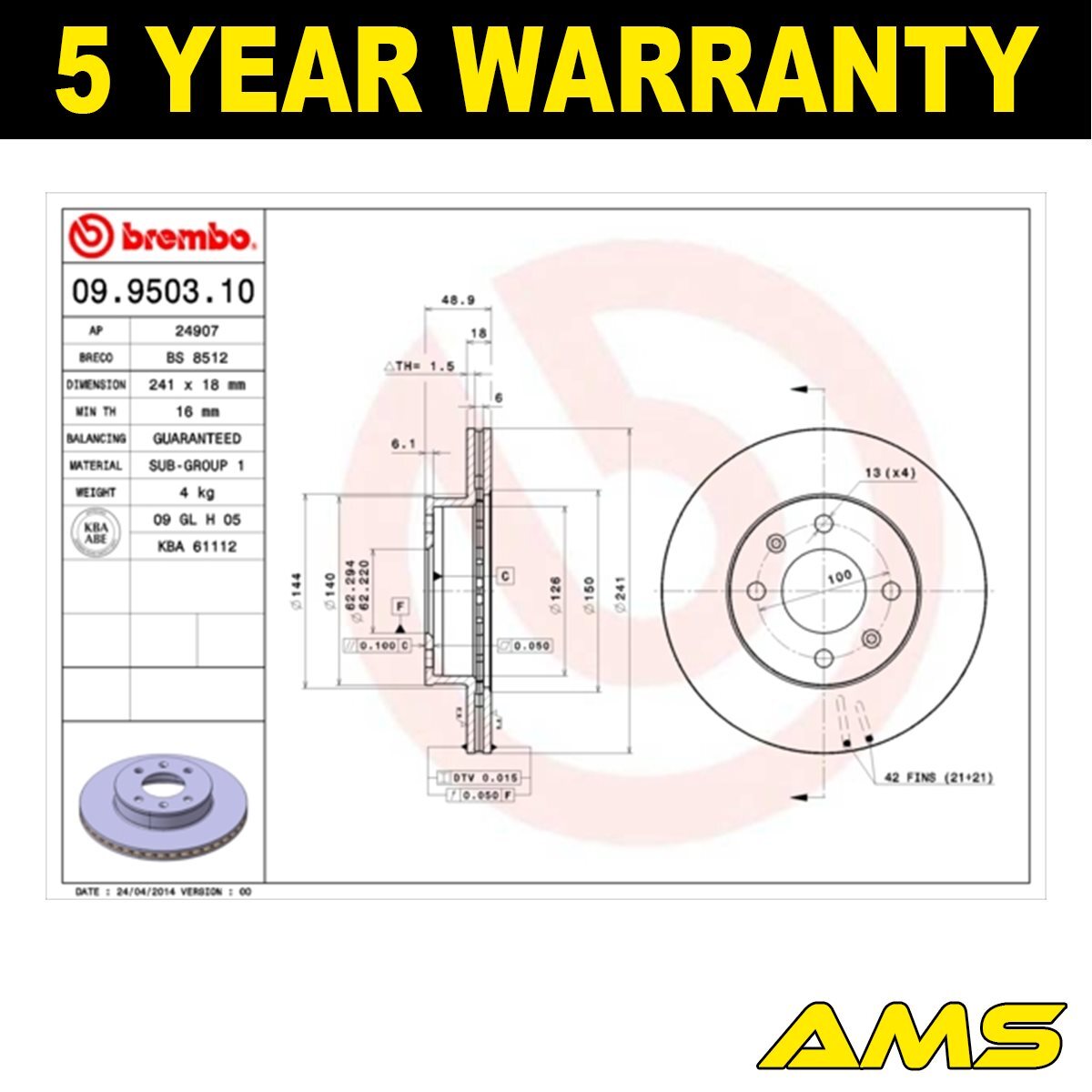 Fits Hyundai i10 Kia Picanto 1.0 1.1 CRDi 1.2 Brake Discs Front AMS #1