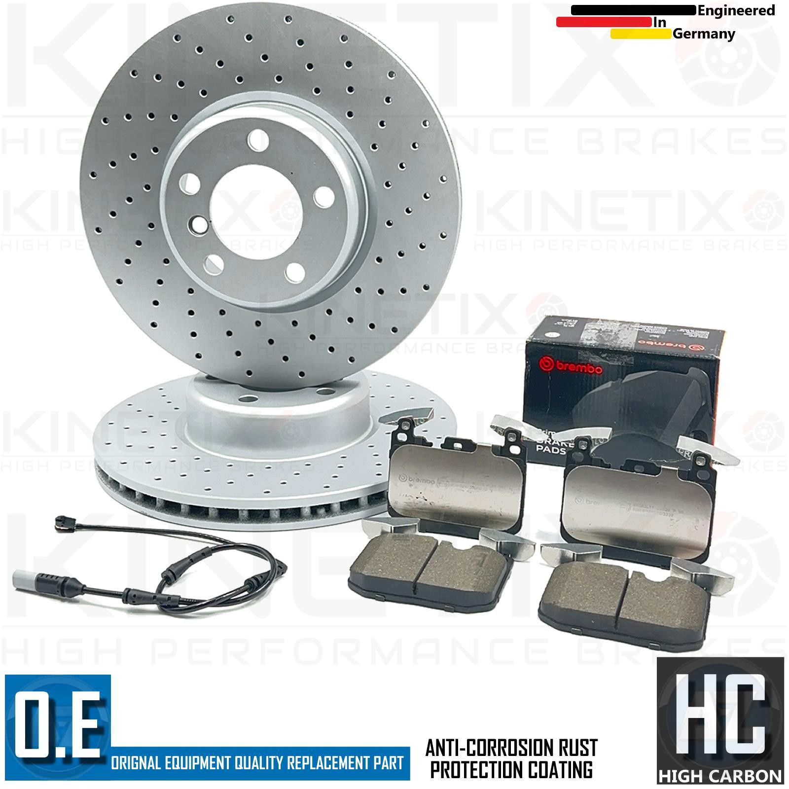 FOR BMW 328i F30 F31 F34 M SPORT DRILLED FRONT BRAKE DISCS BREMBO PADS & SENSOR