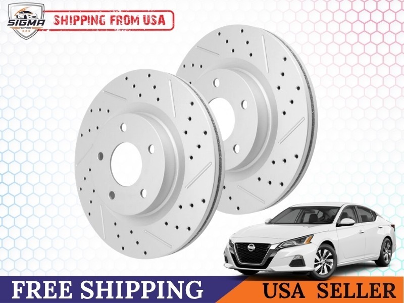 For Nissan Altima 2013-2023 Left & Right Front Drilled Slotted Brake Rotors Set