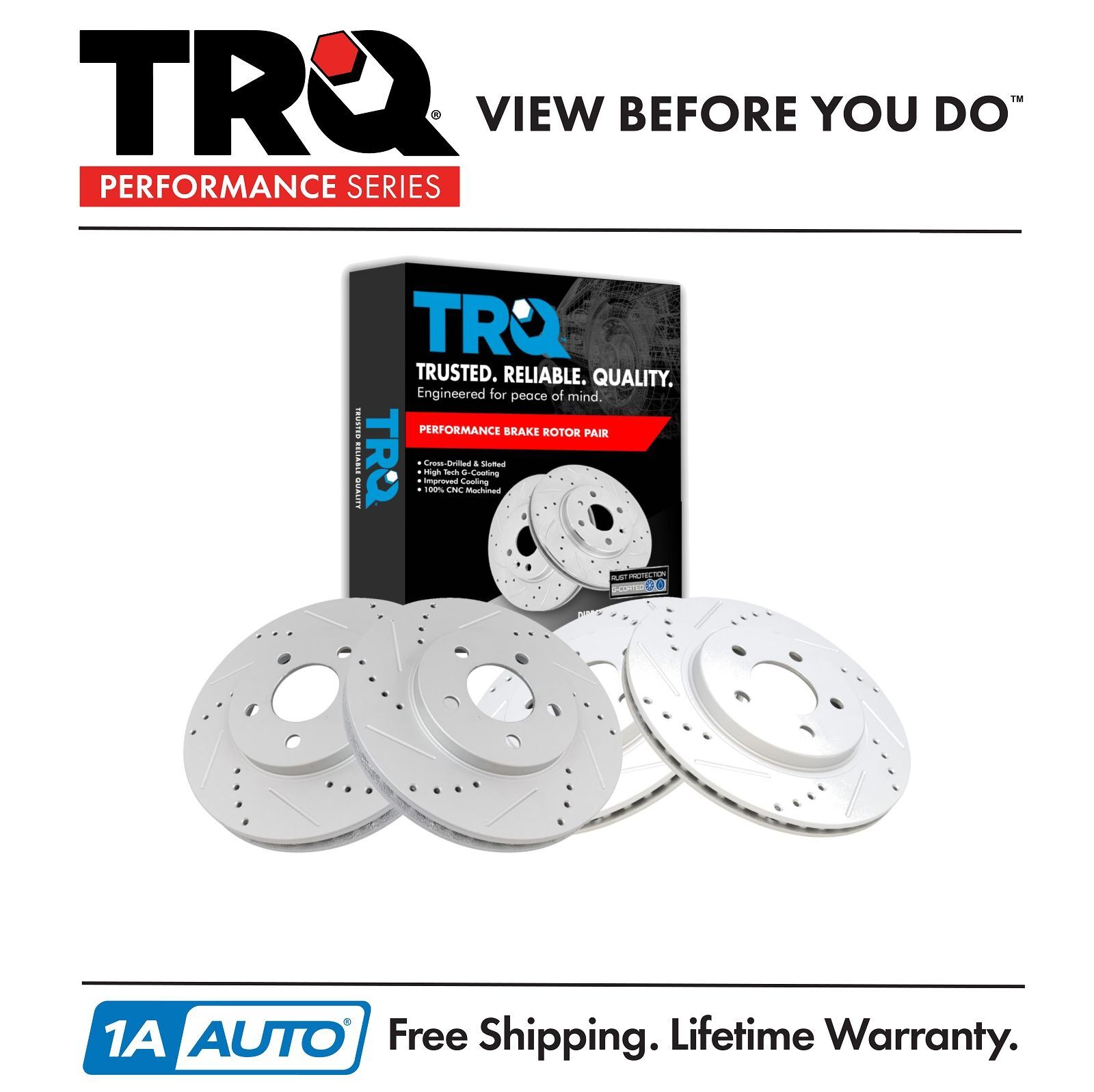 TRQ Brake Rotor Drilled & Slotted Coated Front & Rear Set for Ford Mustang