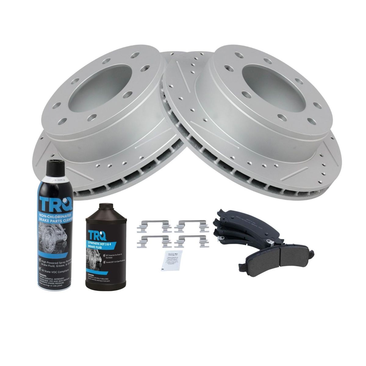 TRQ Rear Performance & Brake Rotor & Metallic Pad Kit w/Chemicals