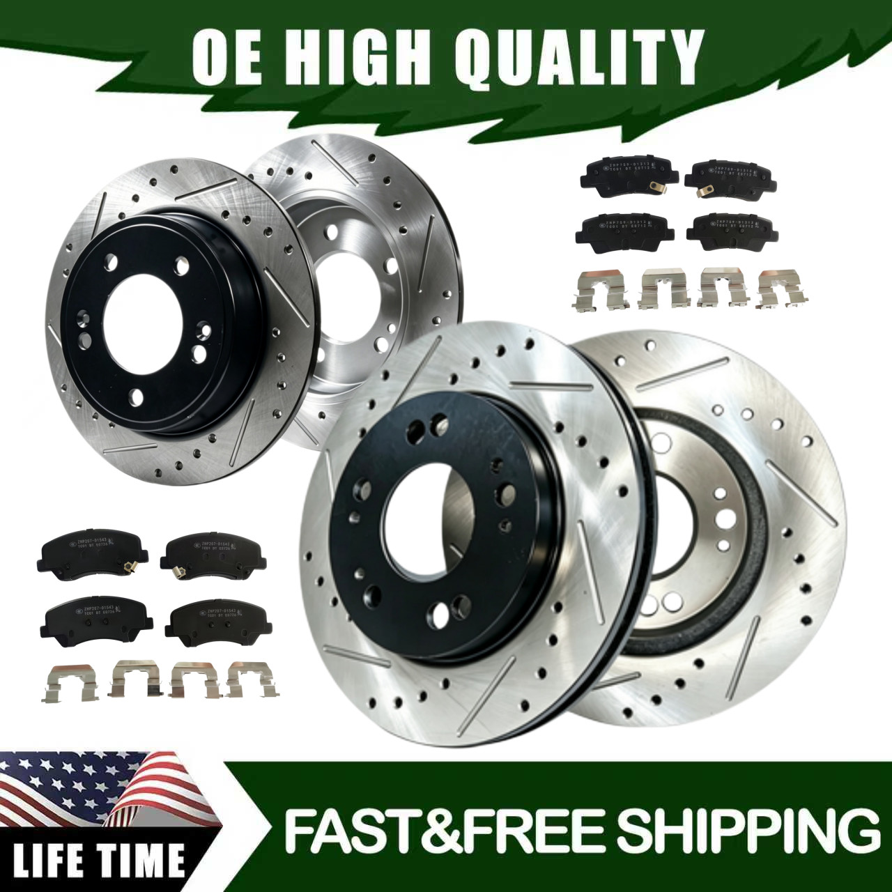 Front&Rear Drilled Rotors Brake Ceramic Pads Kits Fit 2011-2015 Hyundai Elantra