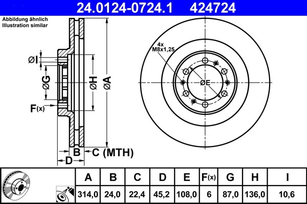 ATE 24.0124-0724.1 Brake Disc for Mitsubishi
