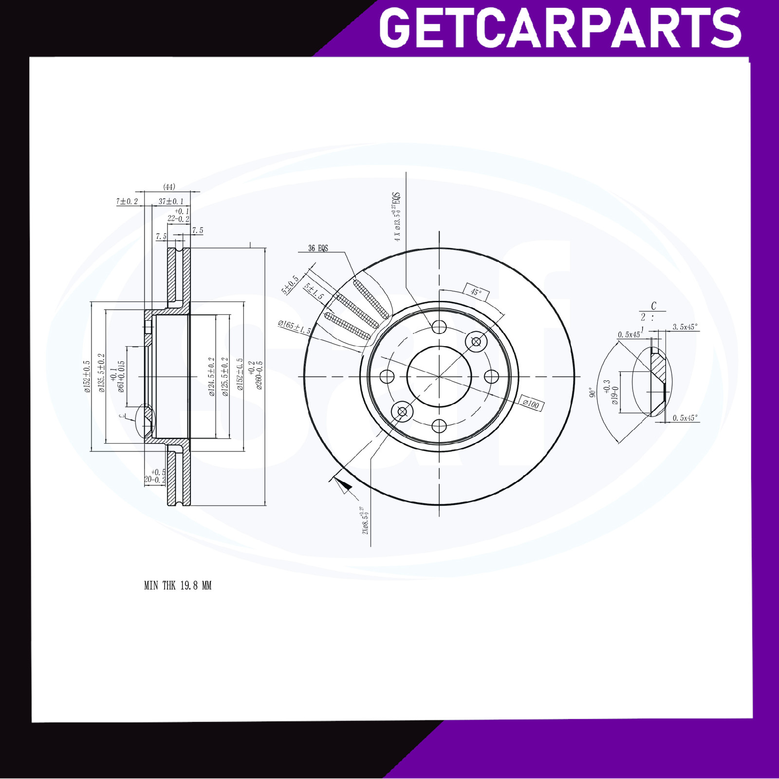 Front Vented Brake Discs Pair 260mm Fits Dacia Logan Saloon 2004-2012 1.4/1.6