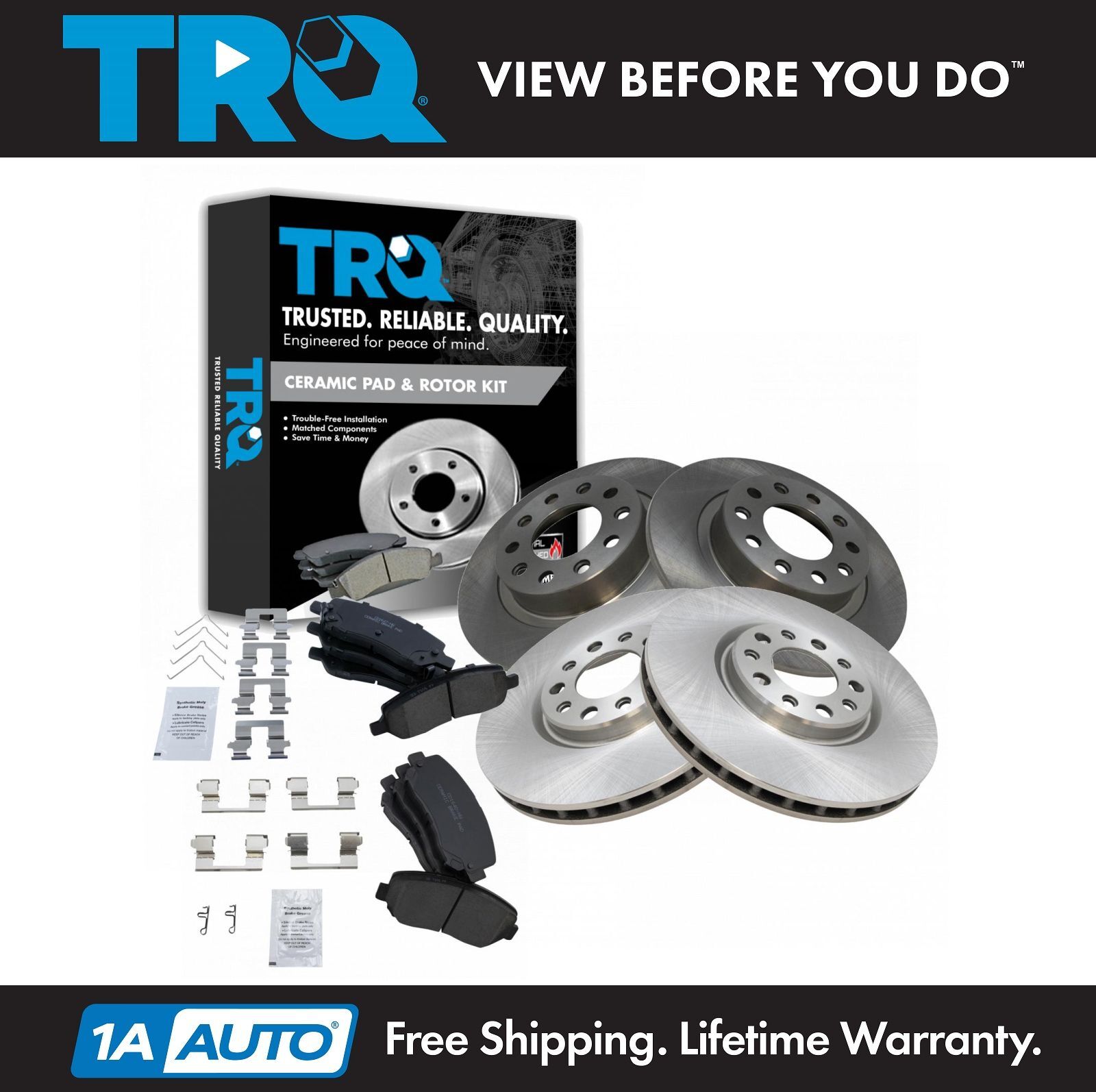 TRQ Front & Rear Premium Posi Ceramic Disc Brake Pad & Rotor Kit for Dodge Dart