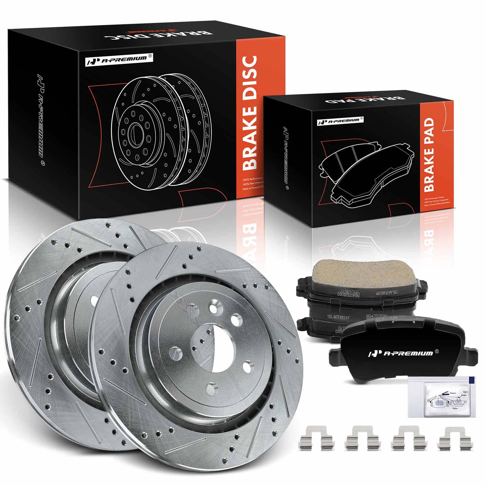 A-Premium Rear Drilled Brake Rotors & Ceramic Brake Pad for Volvo S60 S80 V70