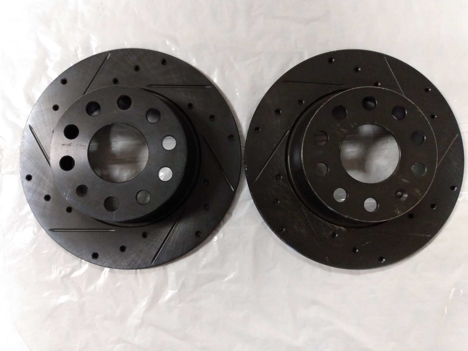 Rear Disc Brake Rotor Set- (Left/Right) – Drilled and Slotted-Black Zinc Coated
