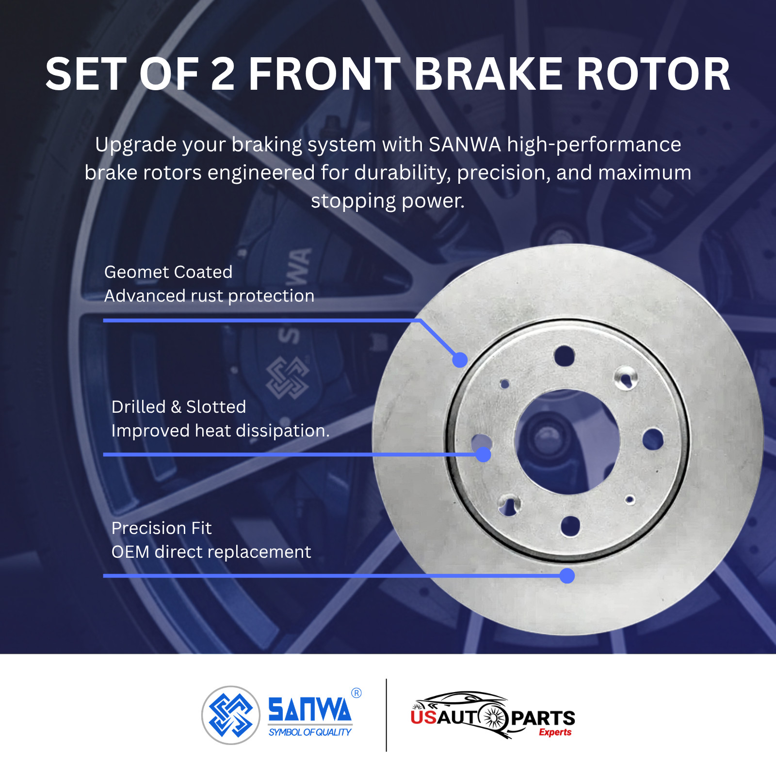 SANWA SET OF 2 FRONT BRAKE ROTOR VENTED & GEOMET COATED 27 mm FOR KIA 2004-2009
