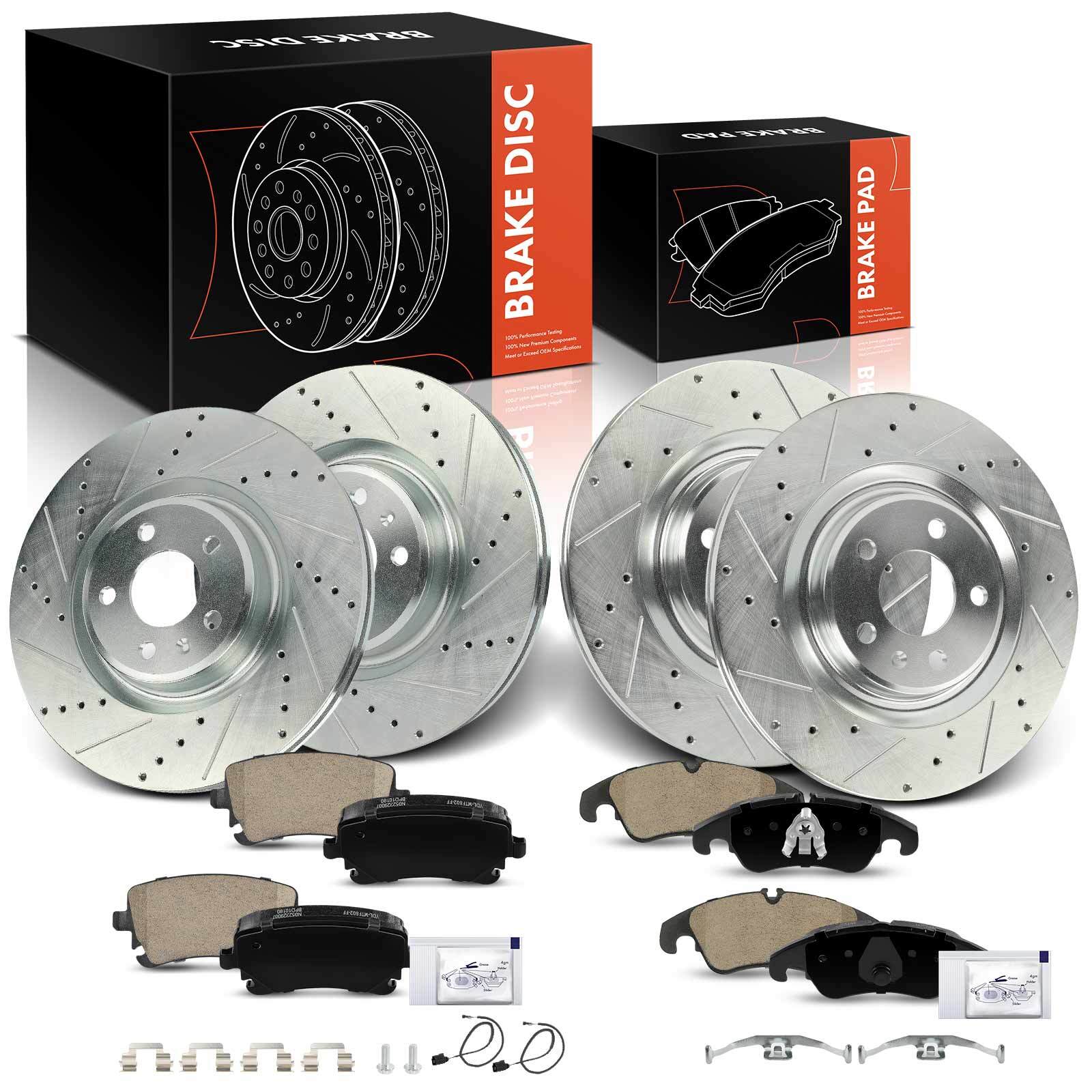 12Pcs Drilled Rotors & Ceramic Brake Pad for Audi S4 2012-2016 S5 Front & Rear