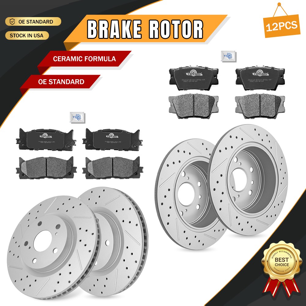 Front & Rear Disc Brake Rotors Ceramic Pads for Toyota Camry 2007 – 2011 ES350