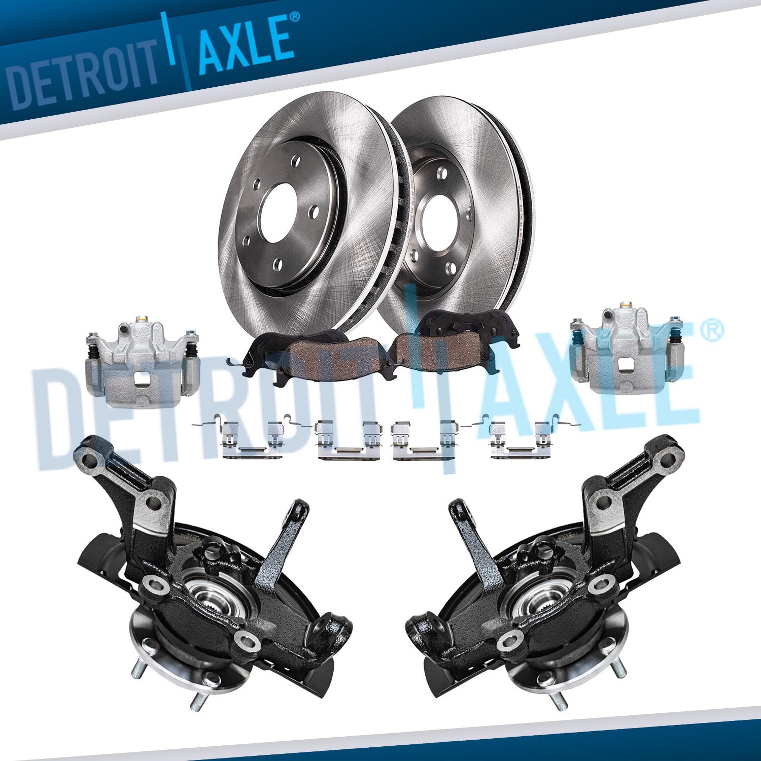 Front Knuckles Hubs Disc Rotors Brake Pads Calipers for 2002-2006 Nissan Altima